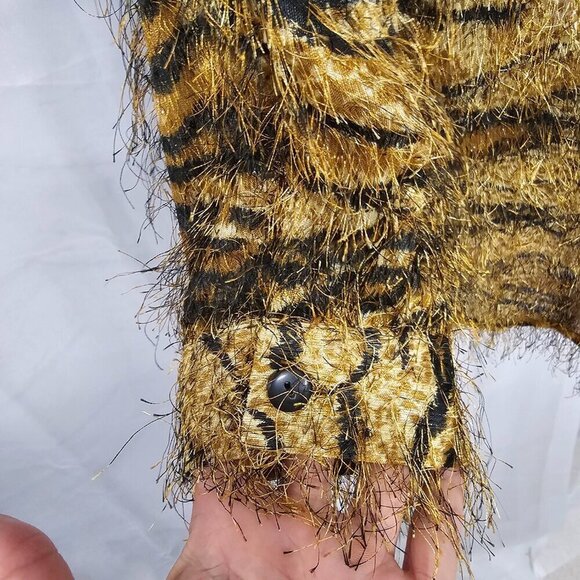 Vintage CDW Blouse Brown Tiger Stripe Eyelash Retro Grunge Sheer Retro XL - Picture 4 of 11